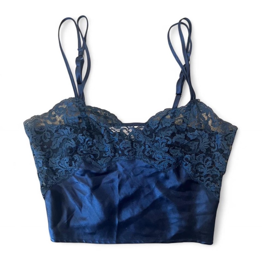 Vintage 1999 Victoria’s Secret Navy Blue lace cami sleep tank top Small
